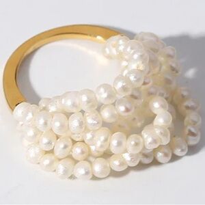 Floysun Elegant Gold Pearl Ring & Matching Earrings